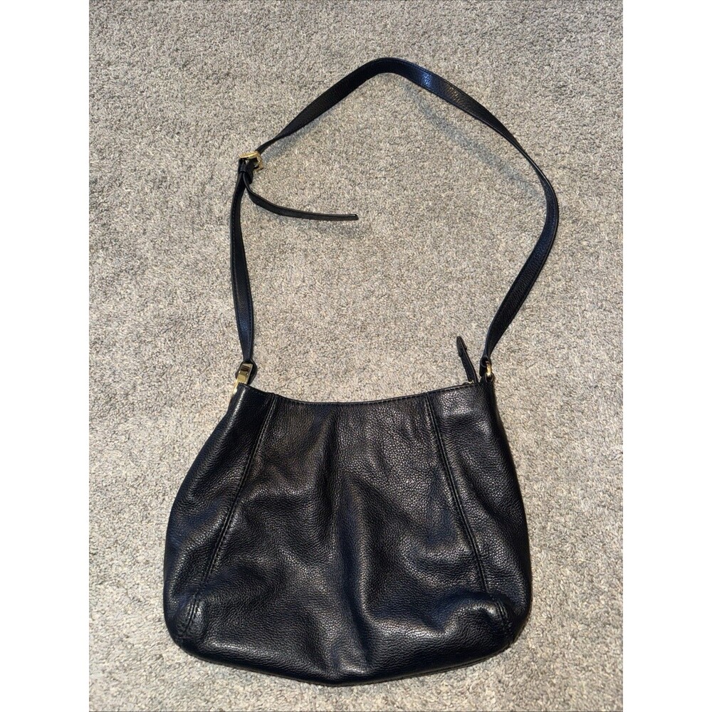 Michael Kors Black Pebbled Leather Crossbody Purse Large Round MK Gold Logo